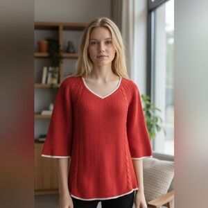 Lands' End Women's Orange Crew Neck 100% Cotton Sweater Size M